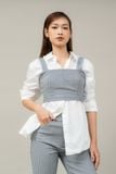  Áo nữ dáng ngắn vải denim kẻ 