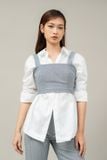  Áo nữ dáng ngắn vải denim kẻ 