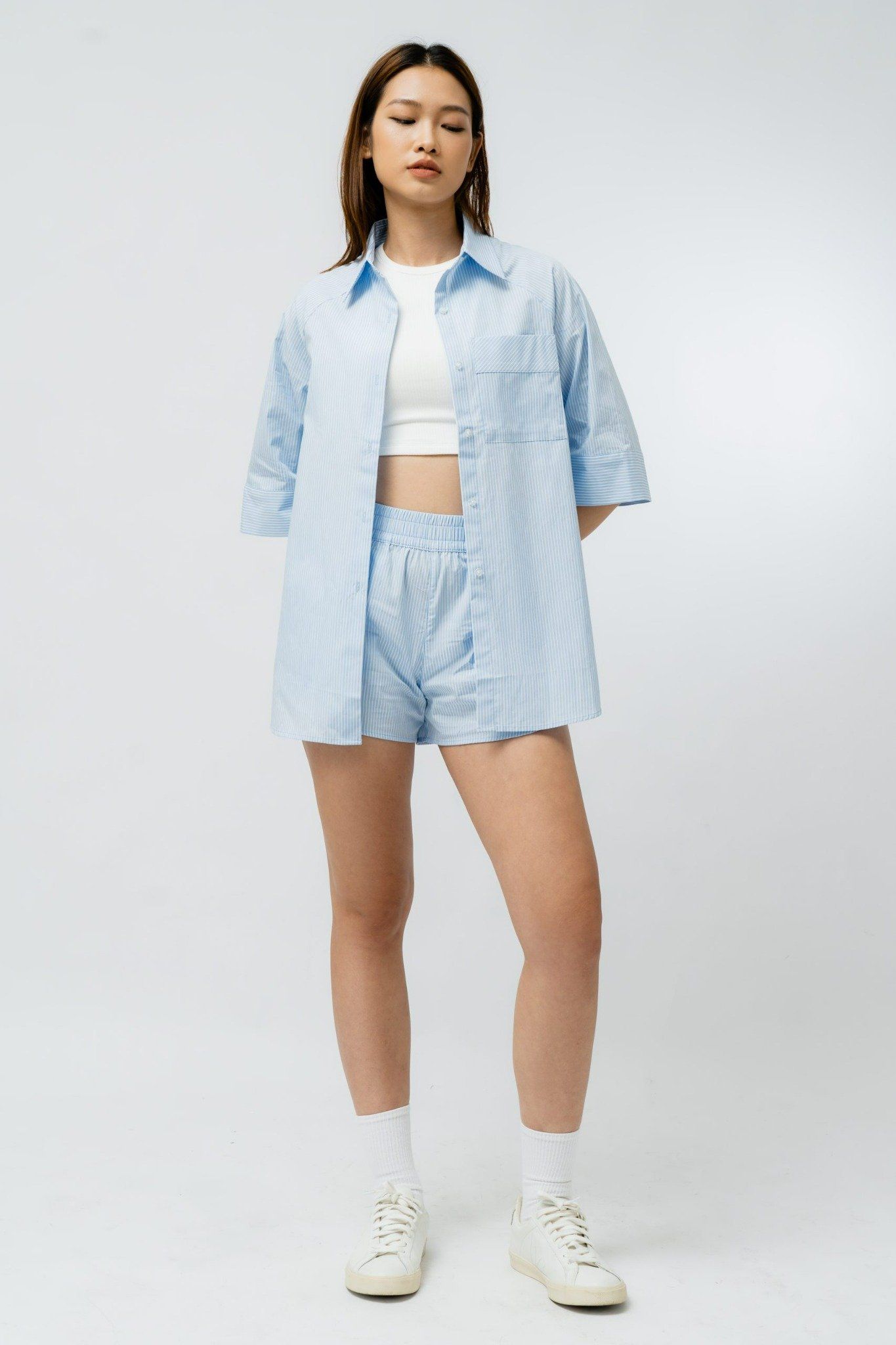  Quần short nữ kẻ cạp chun 