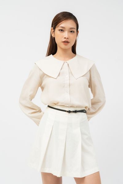  Áo sơ mi nữ tay bồng cổ rộng vải tencel 