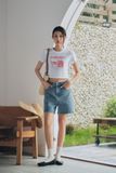  Áo phông nữ dáng crop in hình cá hộp vải cotton 