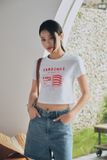  Áo phông nữ dáng crop in hình cá hộp vải cotton 