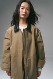 Áo khoác khaki nữ phối cổ da 