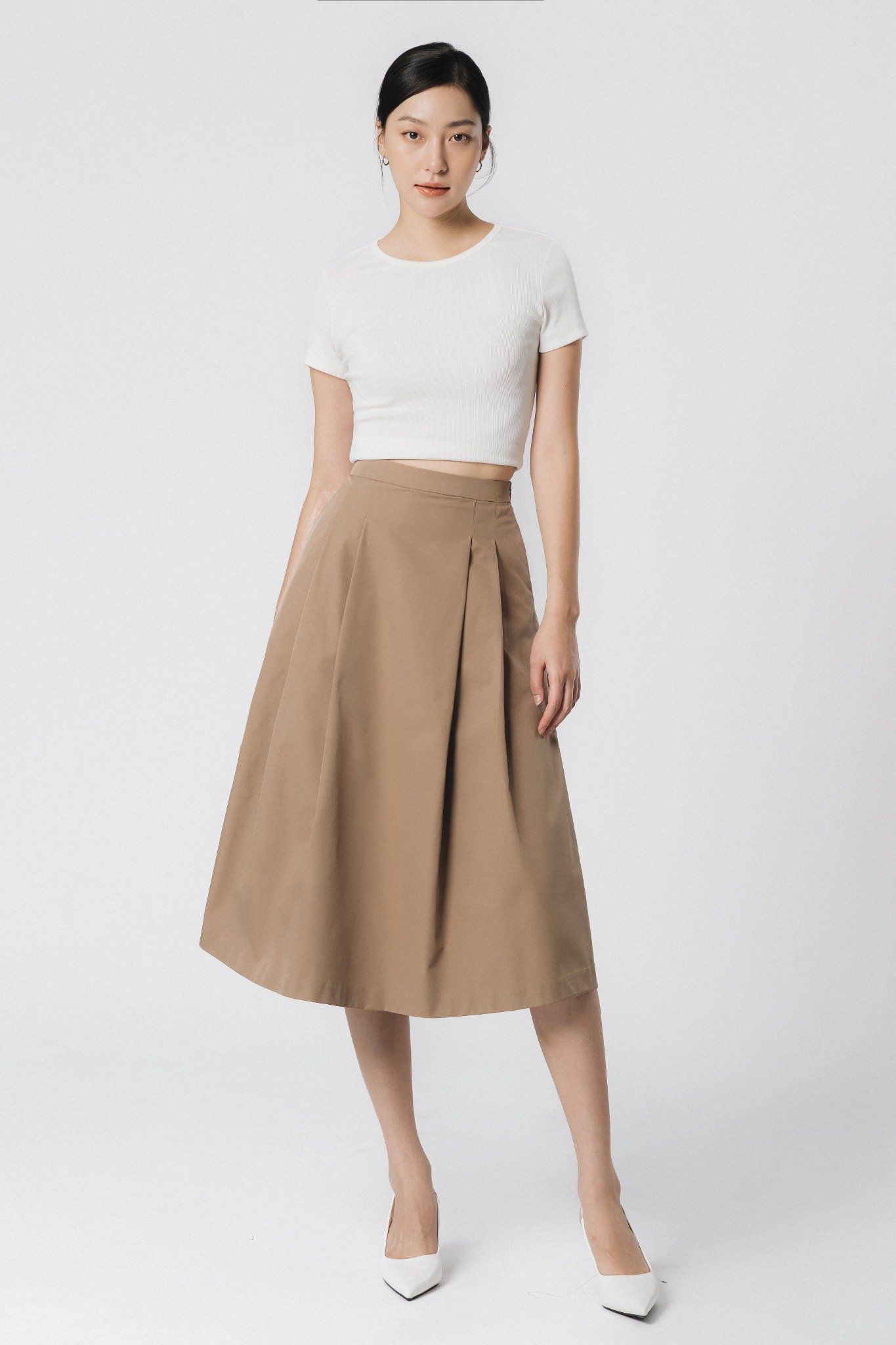  Chân váy midi nữ xếp ly dáng A 