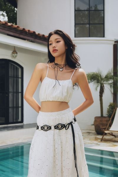  Áo 2 dây nữ poplin dáng crop 