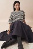  Chân váy midi nữ vải Poplin xếp ly ngang eo 