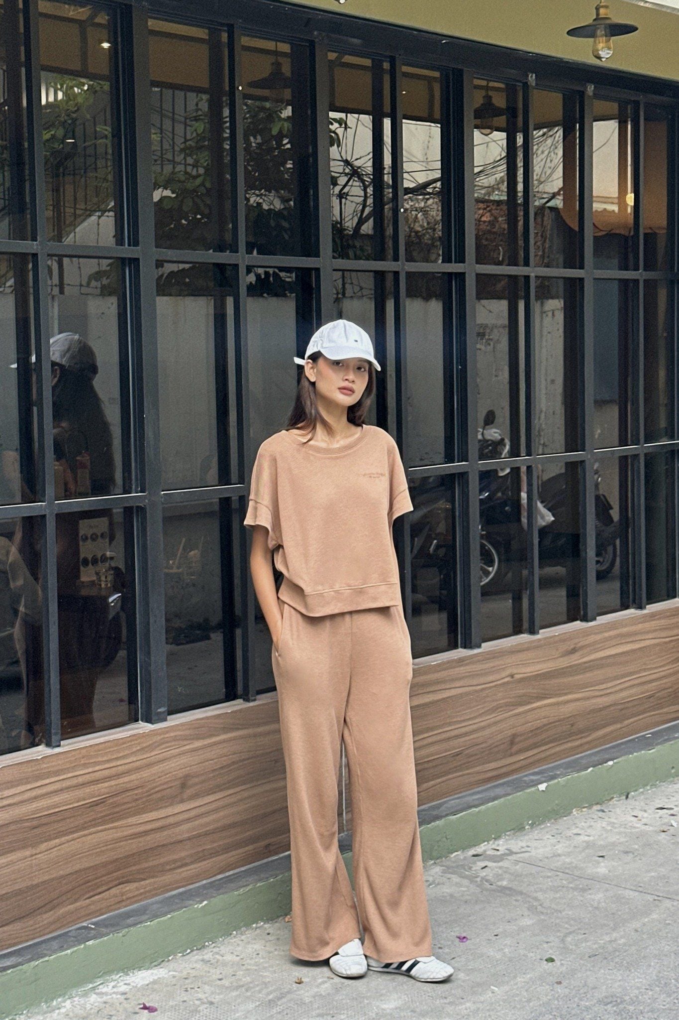  Bộ quần áo Nữ vải Waffle thêu họa tiết dáng suông 