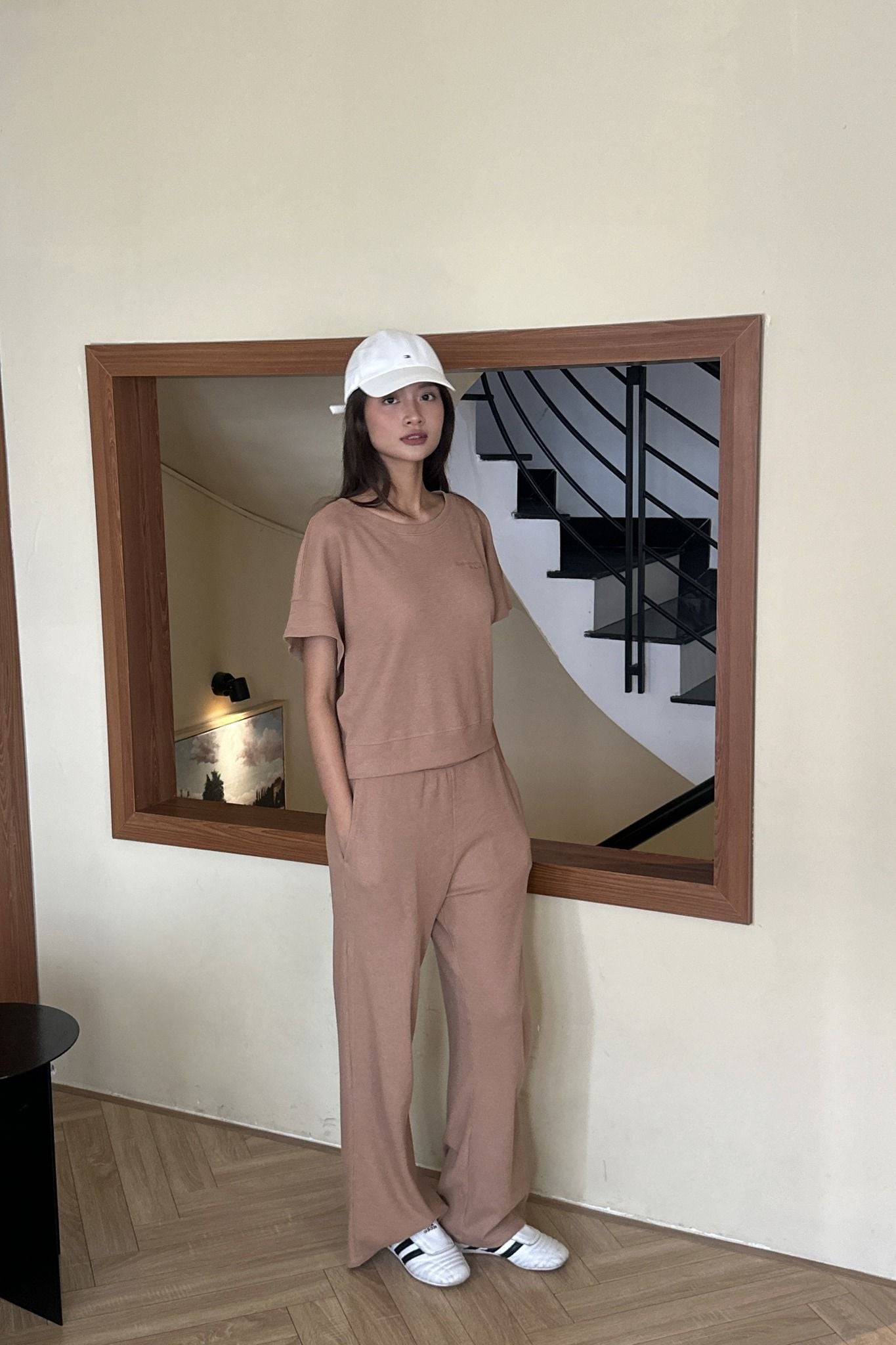  Bộ quần áo Nữ vải Waffle thêu họa tiết dáng suông 