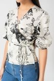  Áo nữ kiểu wrap vải lụa satin in hoa 