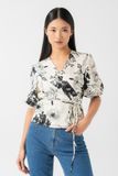  Áo nữ kiểu wrap vải lụa satin in hoa 