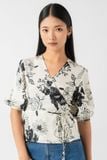  Áo nữ kiểu wrap vải lụa satin in hoa 