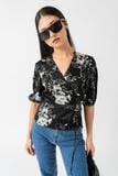  Áo nữ kiểu wrap vải lụa satin in hoa 