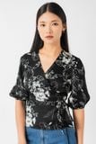  Áo nữ kiểu wrap vải lụa satin in hoa 