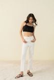  Quần Jeans nữ cạp cao dáng slim straight xỏa gấu 