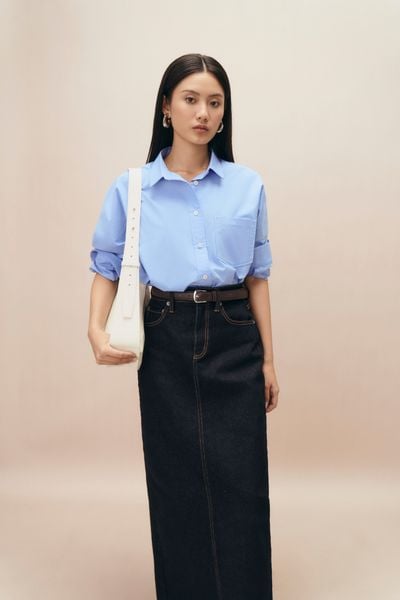  Chân váy Denim nữ dáng midi Raw 