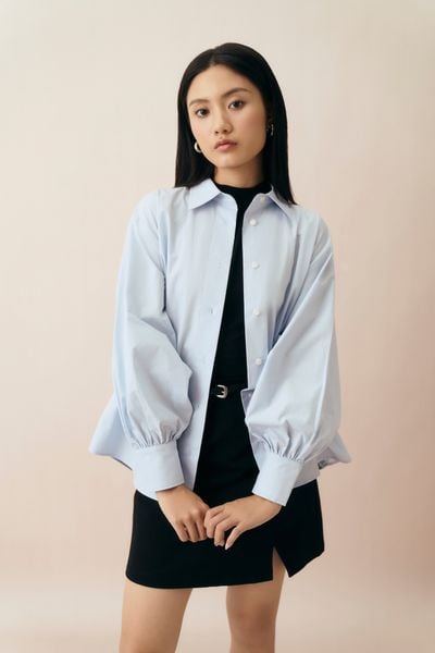  Áo sơ mi nữ tay bồng dáng rộng vải Poplin 