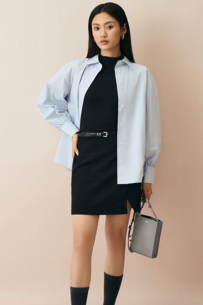  Áo sơ mi nữ tay bồng dáng rộng vải Poplin 