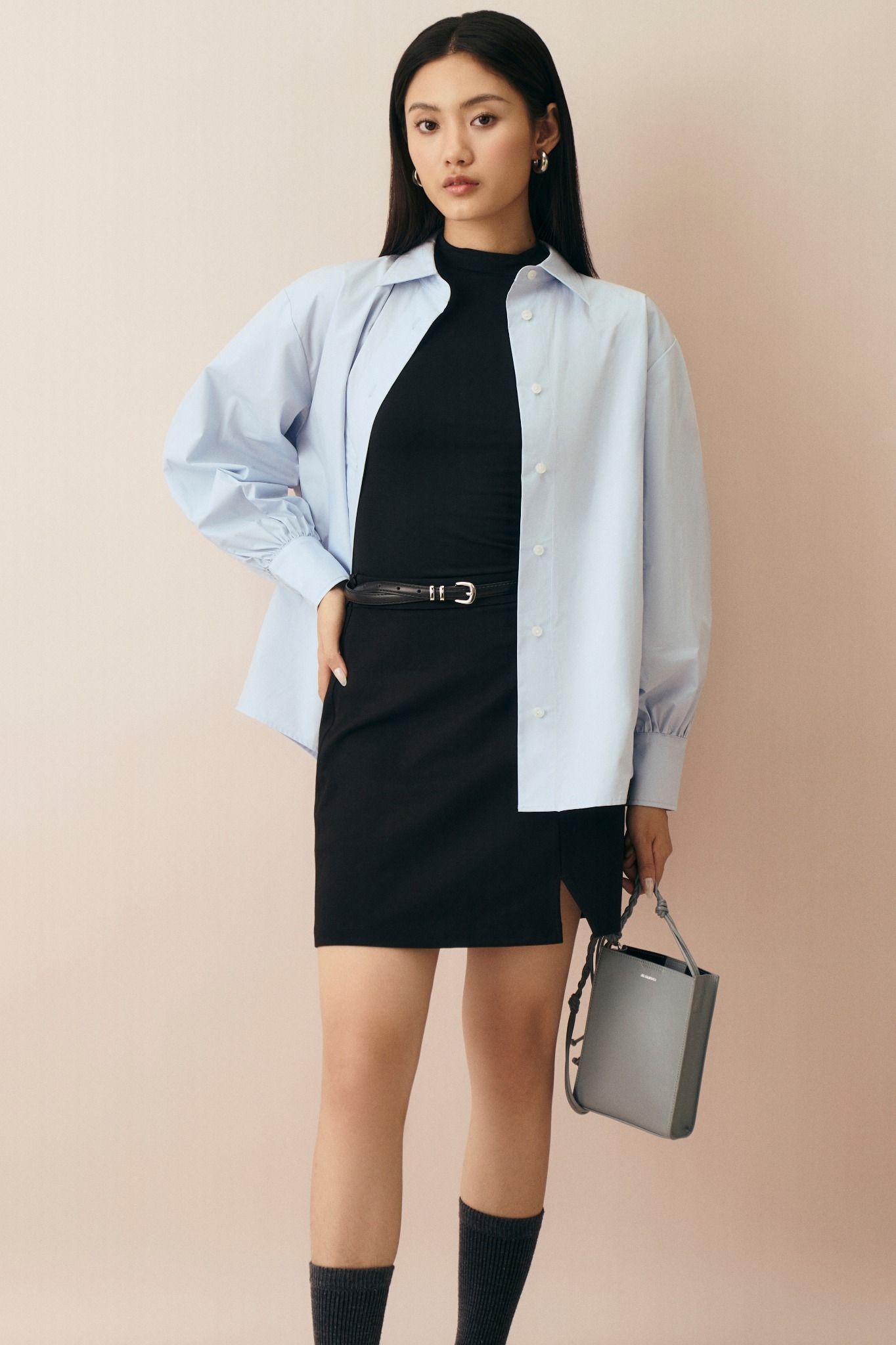  Áo sơ mi nữ tay bồng dáng rộng vải Poplin 
