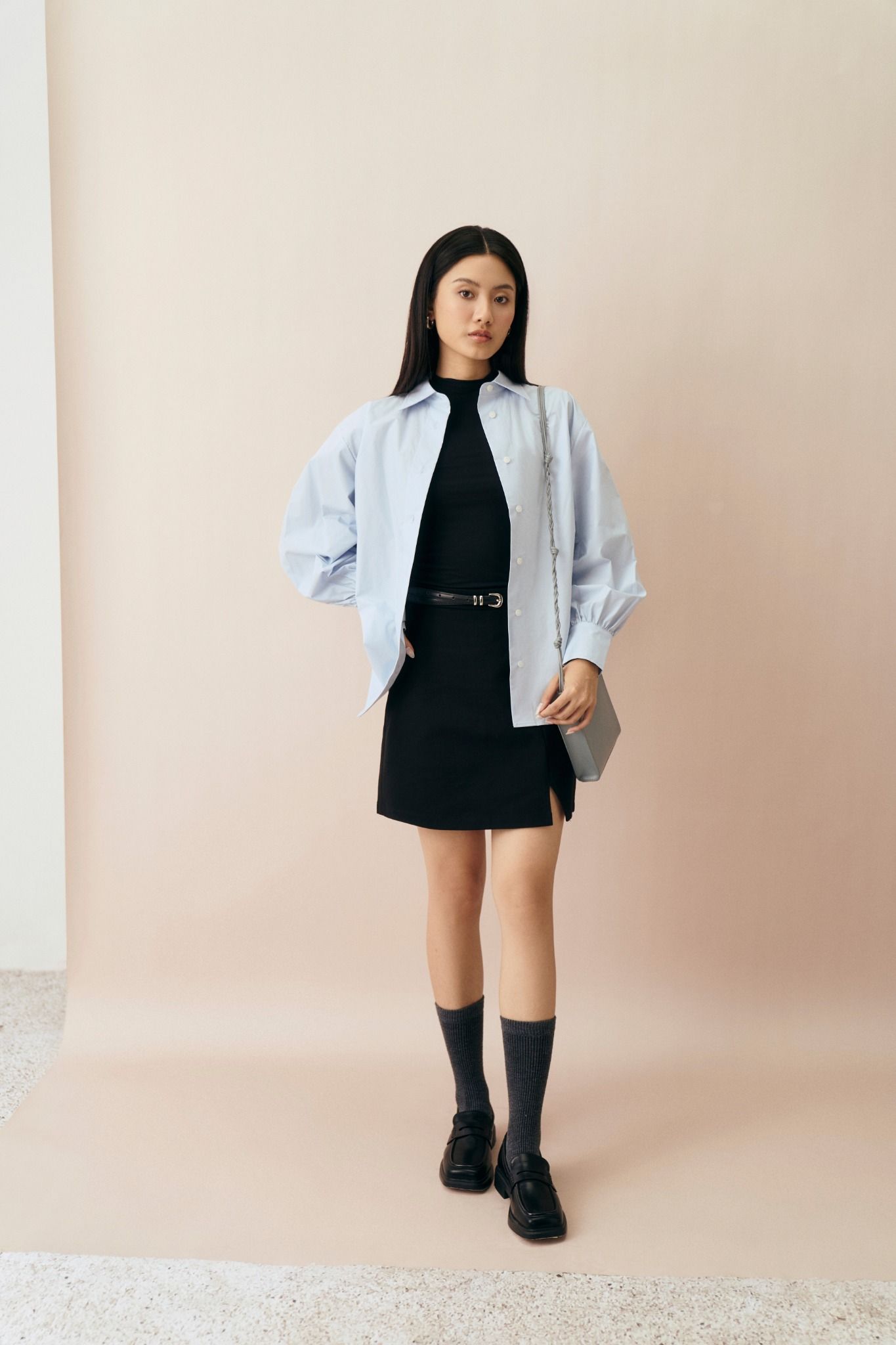  Áo sơ mi nữ tay bồng dáng rộng vải Poplin 