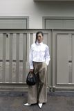  Áo sơ mi Nữ can thân dáng Boxy crop vải Poplin 