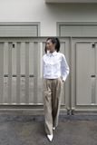  Quần khaki Nữ dáng Wide leg lửng xếp ly thân trước 