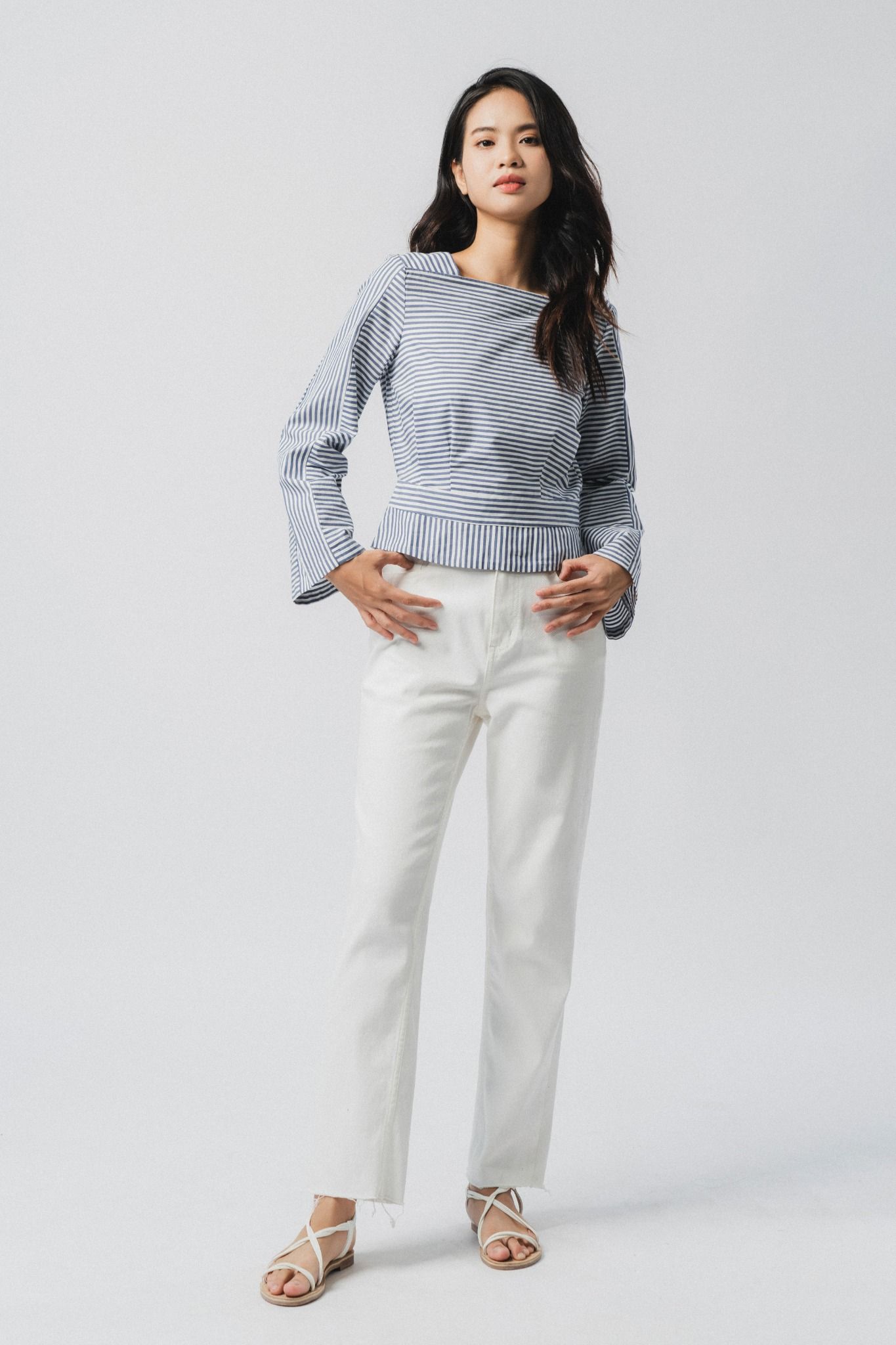  Áo kiểu nữ phối kẻ poplin 