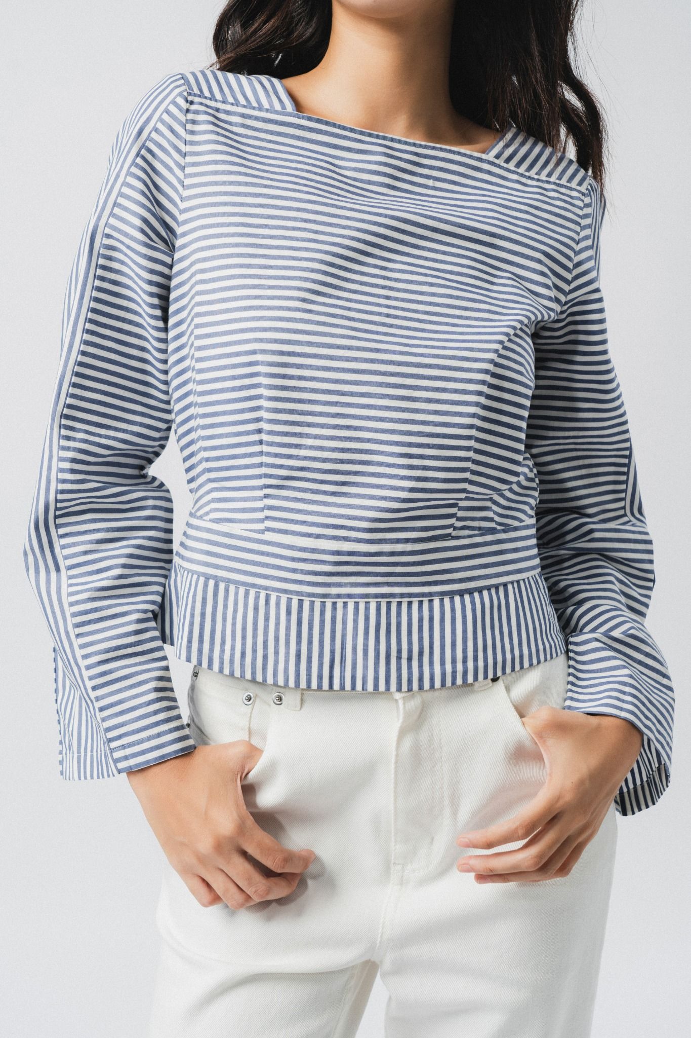  Áo kiểu nữ phối kẻ poplin 