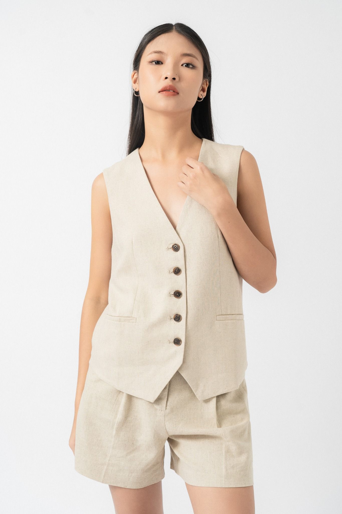  Áo gile nữ vải linen 