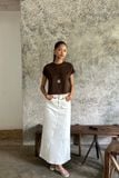  Chân váy Denim nữ dáng Midi xẻ vạt sau 
