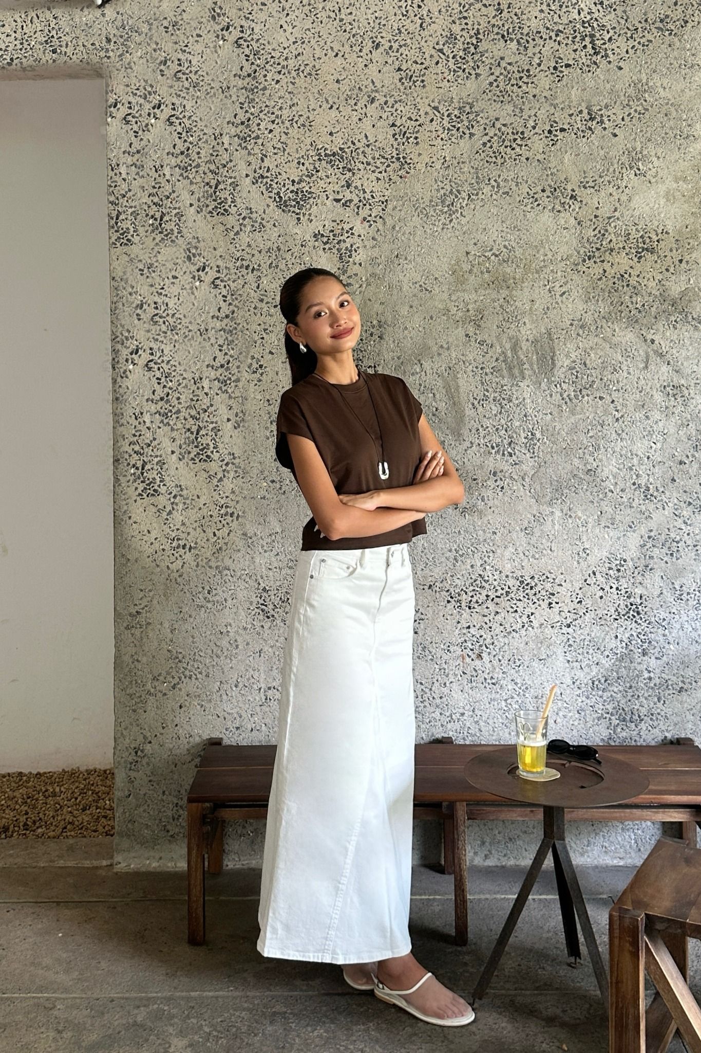  Chân váy Denim nữ dáng Midi xẻ vạt sau 