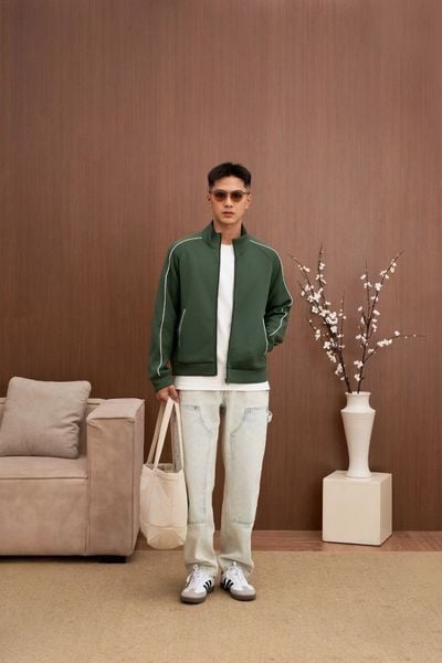  Áo khoác kéo khóa nam phối dây dệt 