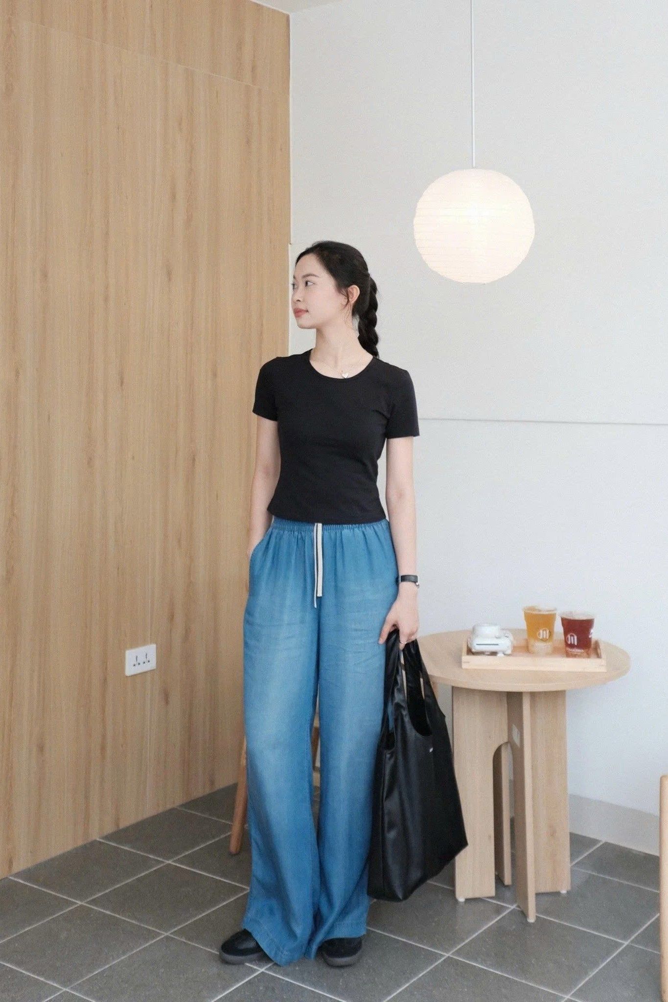  Quần ống rộng vải denim nữ 