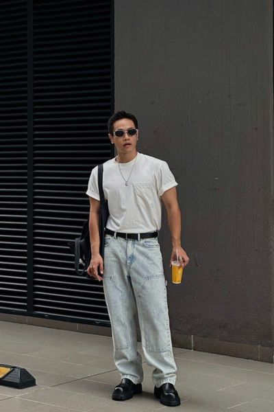  Áo Tshirt túi ngực phối vải Taffeta dáng Relax 