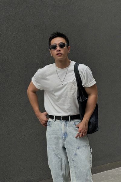  Áo Tshirt túi ngực phối vải Taffeta dáng Relax 