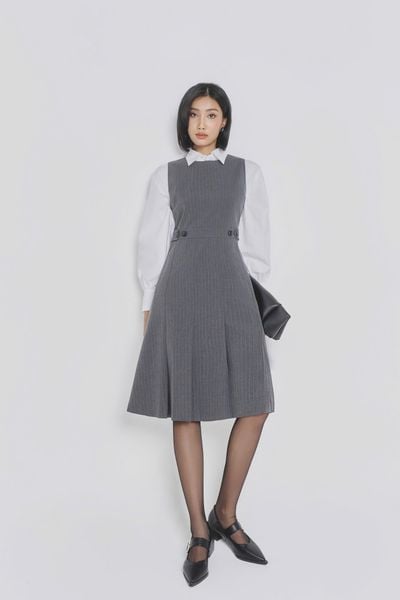  Đầm khoét nách nữ vải Suiting họa tiết kẻ 