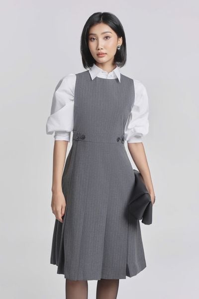  Đầm khoét nách nữ vải Suiting họa tiết kẻ 