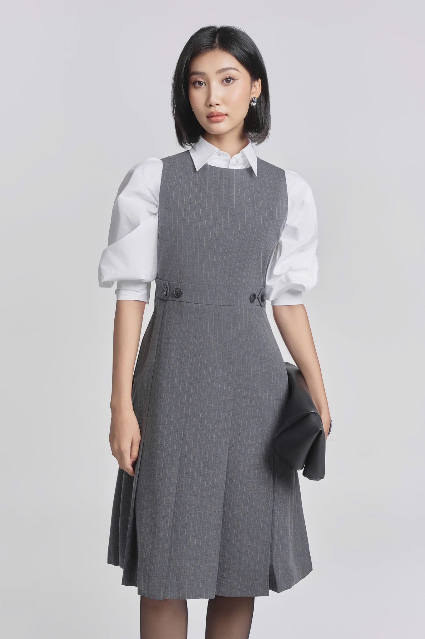  Đầm khoét nách nữ vải Suiting họa tiết kẻ 