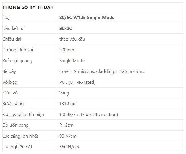 Dây Nhảy Quang SC-SC / UPC Single Mode Simplex – FiberTel