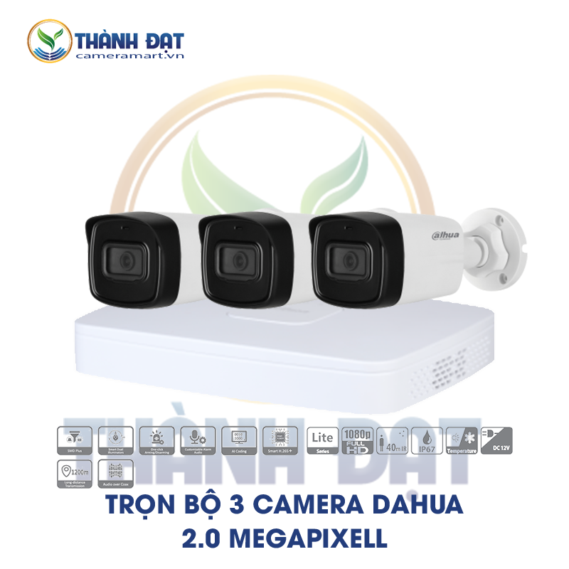  Trọn bộ 3 camera DAHUA HDCVI 2.0 Megapixel 