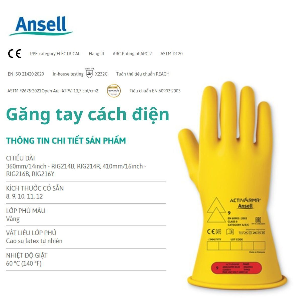 Găng tay cách điện Ansell chính hãng