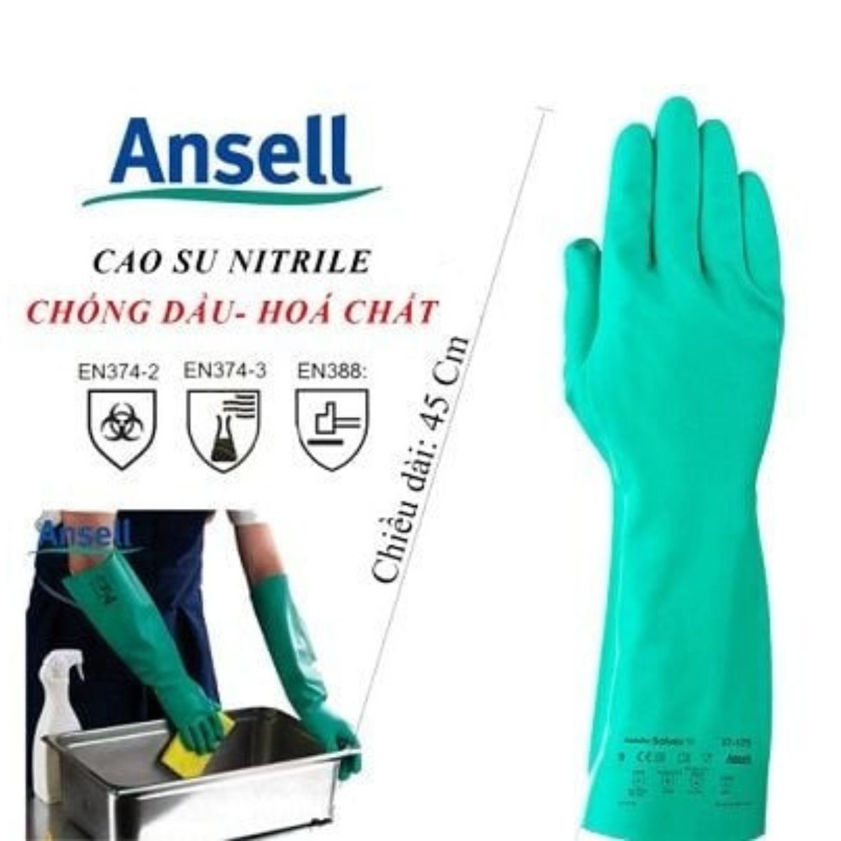 Găng Tay Chống Hóa Chất Ansell 37-185 Chính Hãng, Giá Rẻ