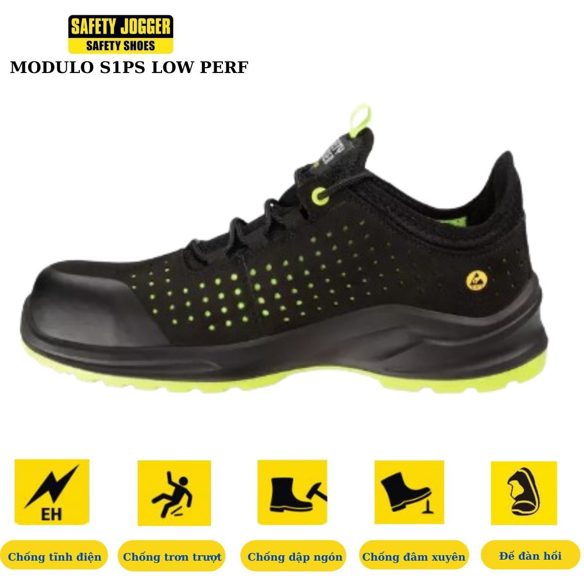 Giày bảo hộ Jogger Modulo S1PS đế mềm siêu nhẹ chống tĩnh điện ESD