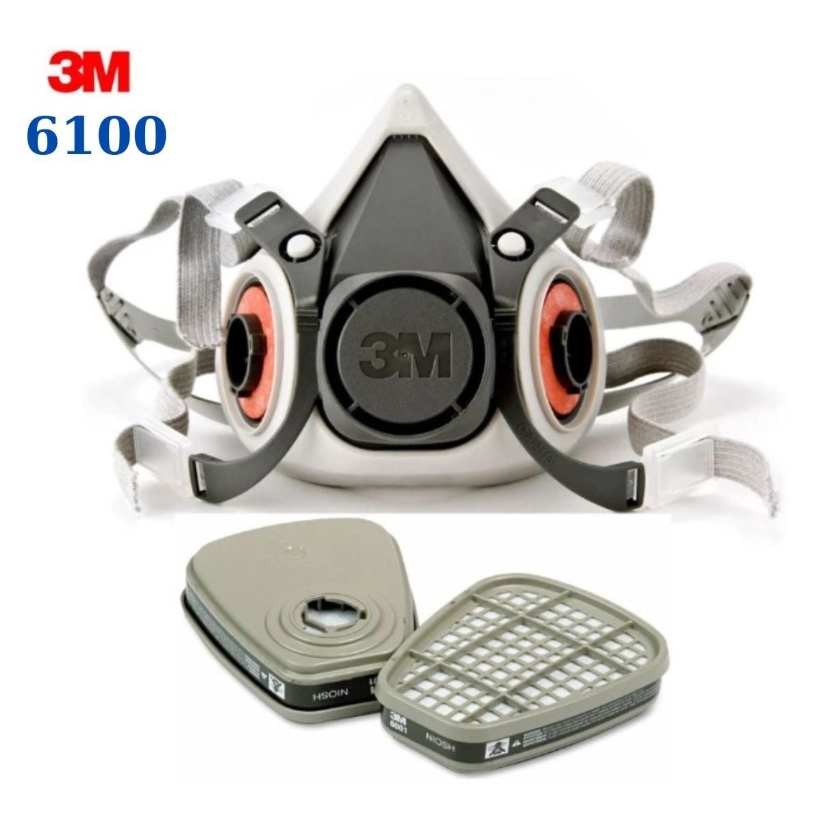 Mặt Nạ Phòng Độc 3M 6100, 6200, 6300 Màu Xám Chính Hãng