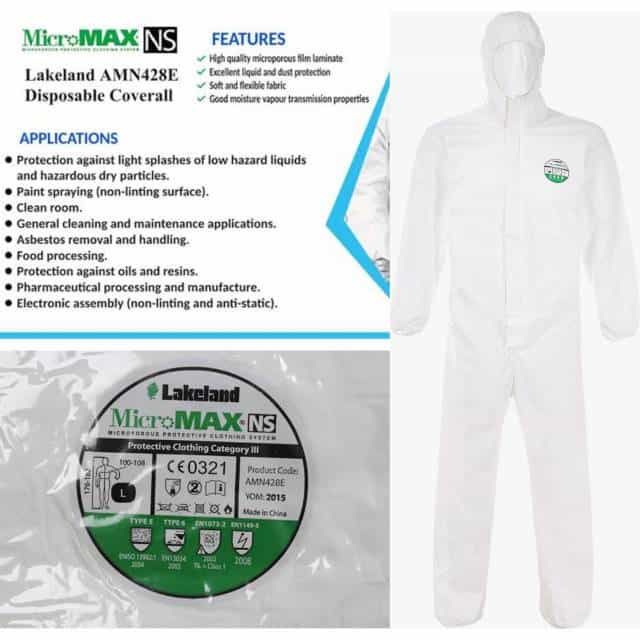 Quần Áo Chống Hóa Chất Lakeland Amn428e Màu Trắng