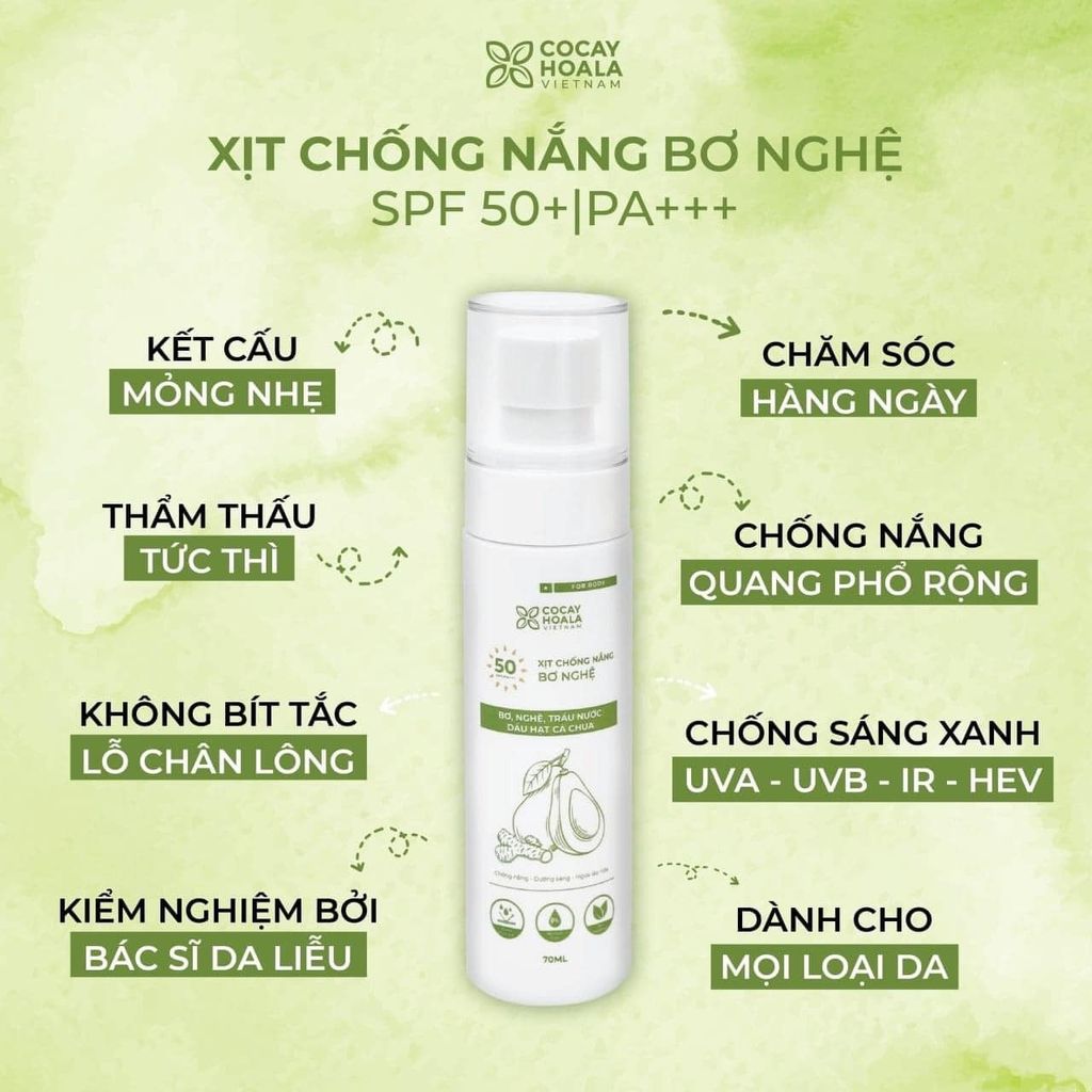 XỊT CHỐNG NẮNG BƠ NGHỆ PA+++ SPF 50+ DÀNH CHO BODY, CHĂM SÓC VÀ BẢO VỆ CƠ THỂ TOÀN DIỆN