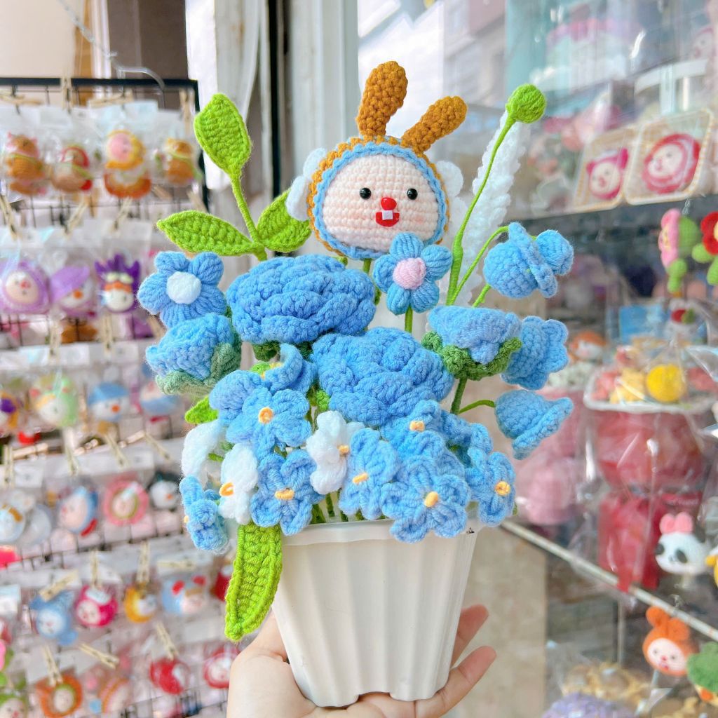 Chậu Hoa Vuông Hoa Mix Đầu Thú Xanh