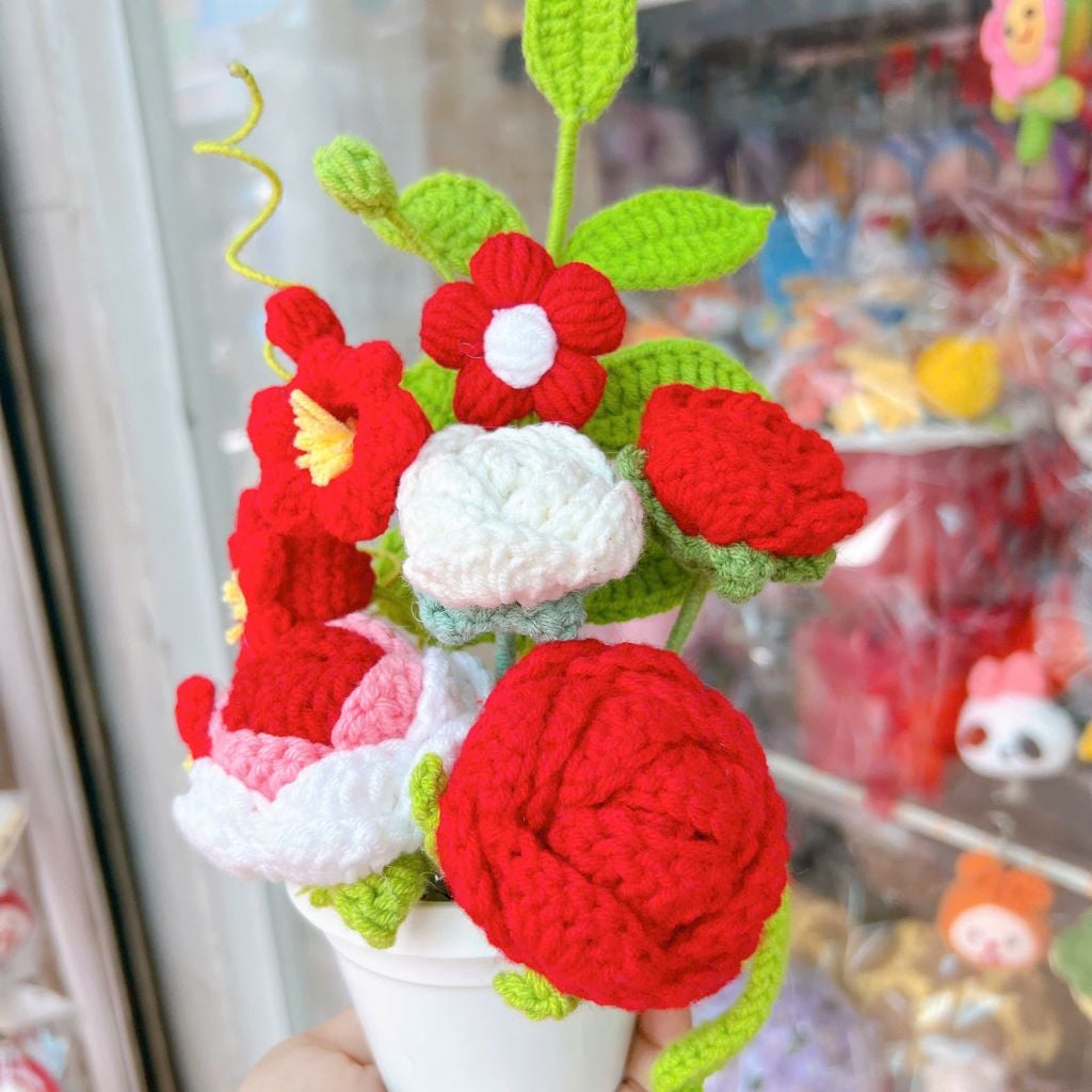 Chậu Hoa Đỏ Trắng