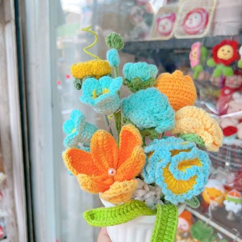 Chậu Hoa Xanh Vàng Cam