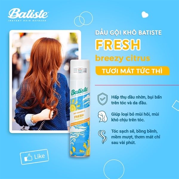Gội Đầu Khô Batiste Dry Shampoo #Light & Breezy Fresh 200ml