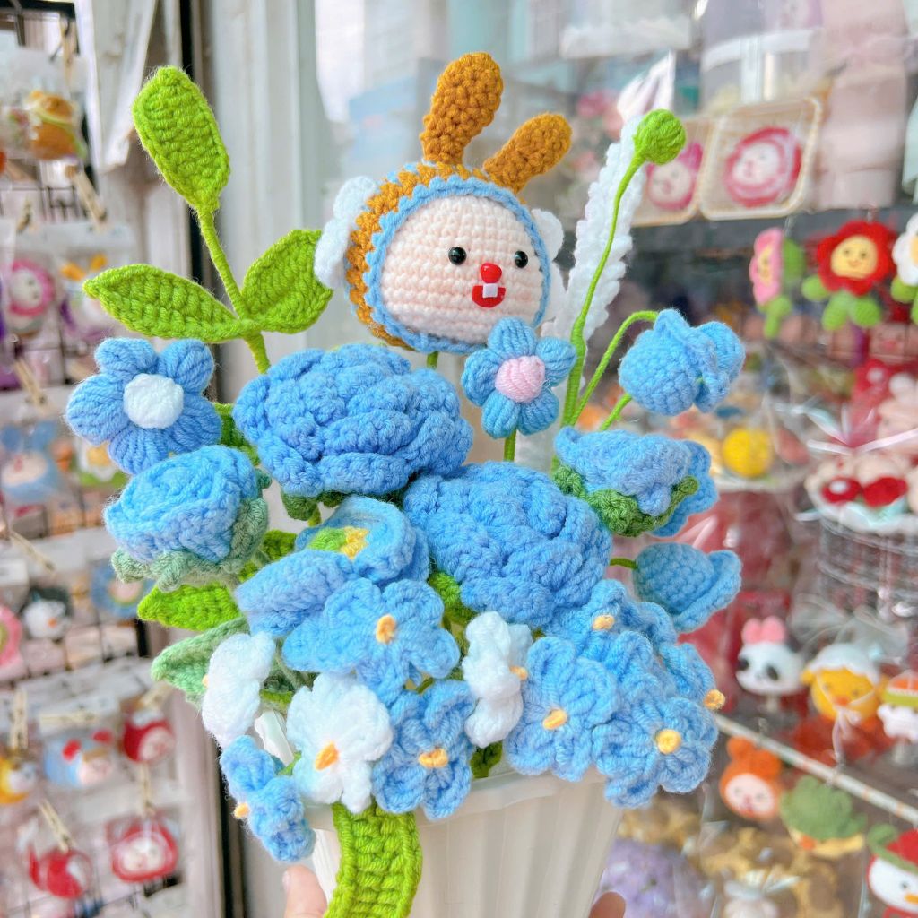 Chậu Hoa Vuông Hoa Mix Đầu Thú Xanh